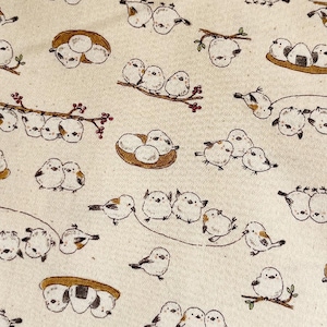 1454# Cute Little Chubby Bird, Fat Bird in Forest Jumping Ropes Cotton Fabric/ Patchwork Quilting Sewing Material/ 50cm x 110cm/M