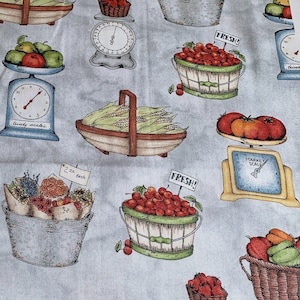 1025# Flower, Grocery, Tomato, Corn, Sewing Tool, Thimble Pattern Cotton Fabric/ 45cm x 110cm / Made in Korea /M
