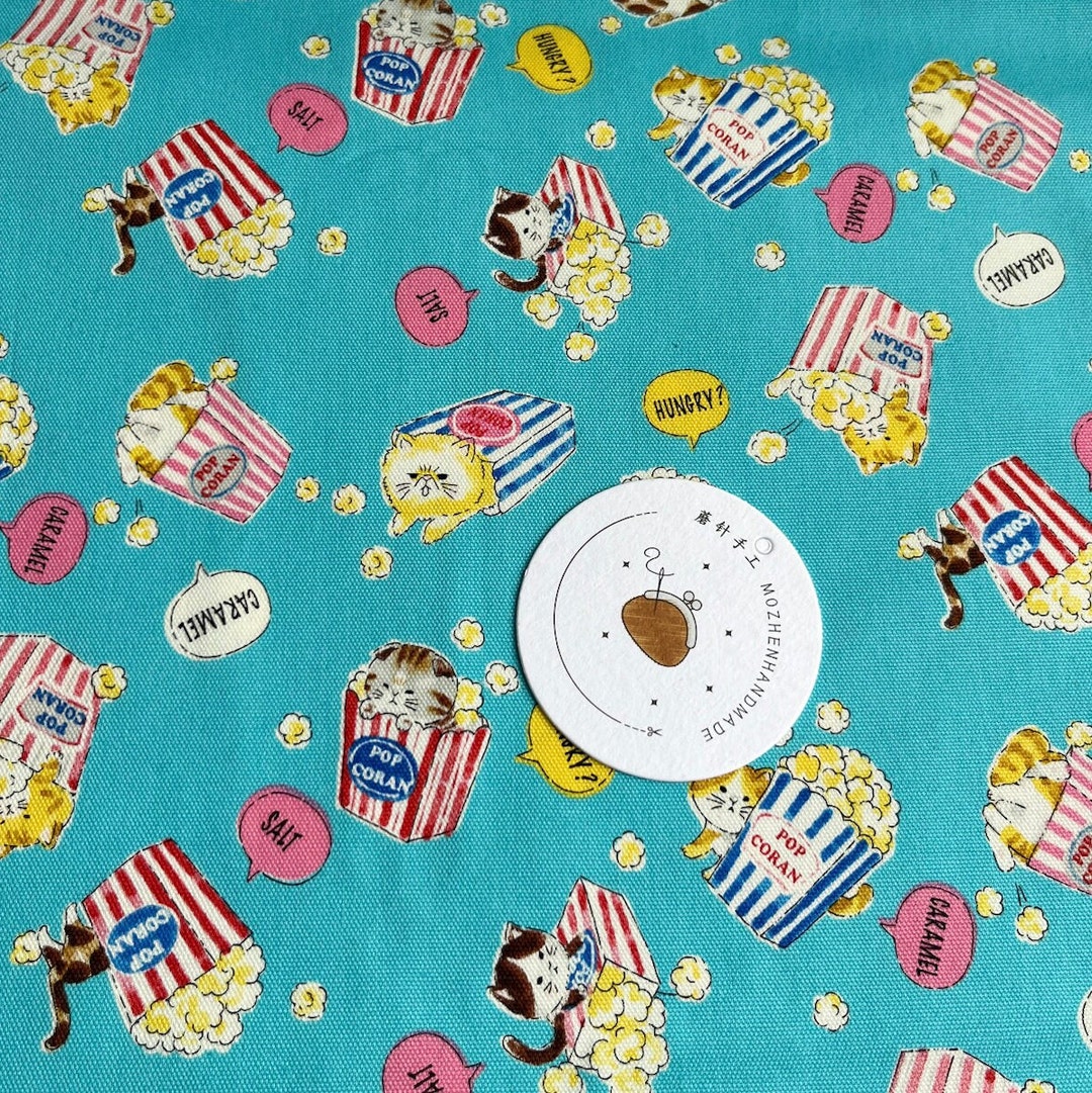 1144# Cute Kitten Cats and Popcorn Pattern Cotton Fabric / Fun Cat ...