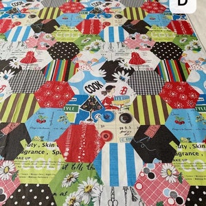 1016# Newspaper-Inspired Beautiful Fashion Lady&#39;s Modern Life Pattern Cotton Fabric/ 50cm x 110cm / Made in Japan by YUWA有輪/ M
