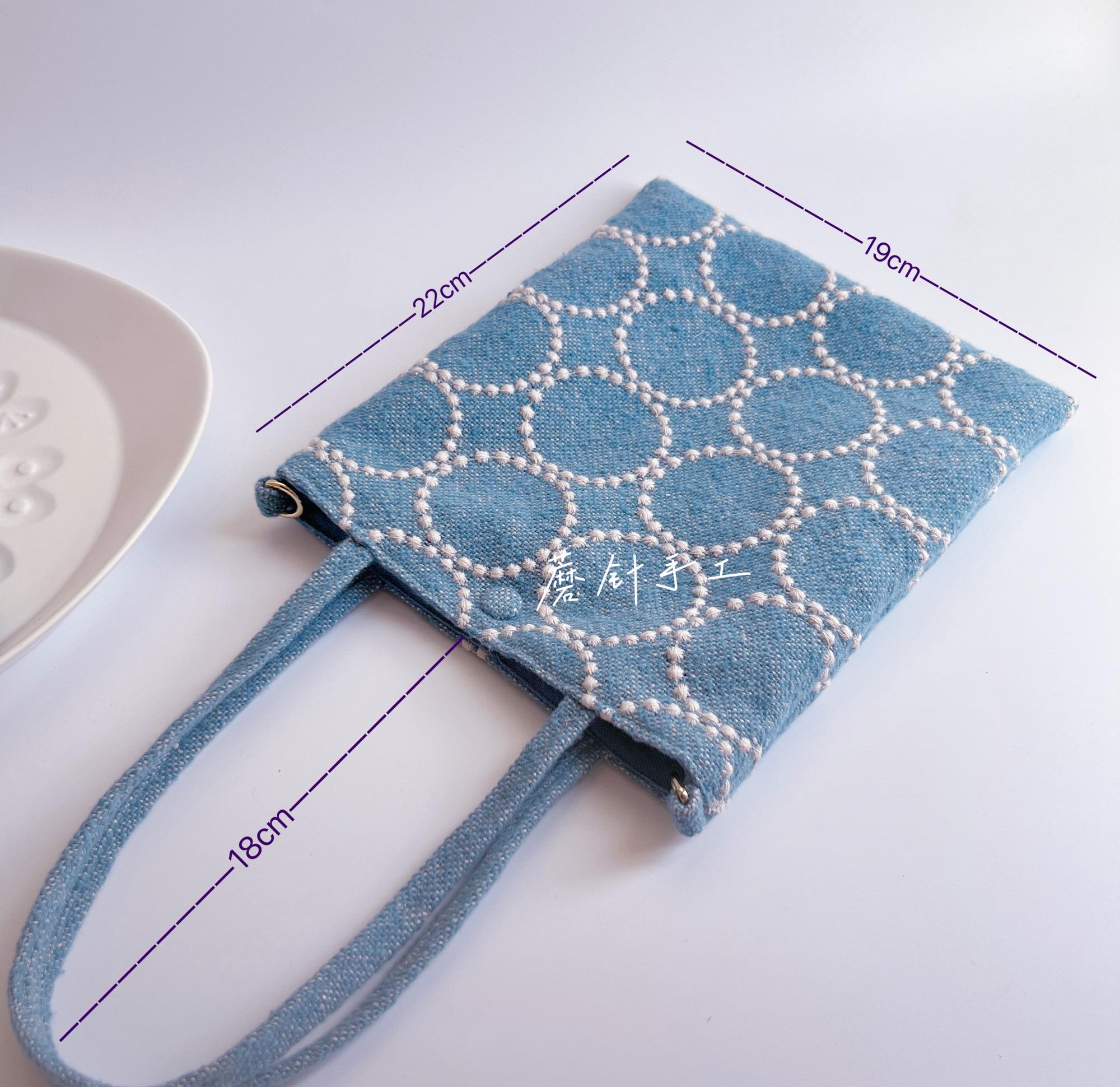 666# Handmade Blue Circle Small Tote Bag Pouch With Mina Perhonen
