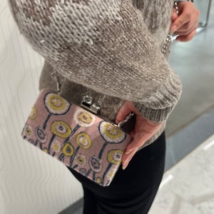 619# Handmade Pink Clutch, Elegant Flower Crossbody Bag with Mina Perhonen Designed Fabric, Valentine Gift Bag, Gift for Mum
