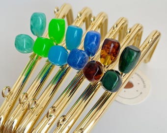 3328# 7cm*18cm Colourful Resin Bead with Gold Color Square Kisslock Clasp Purse Frame/ Glue-In Kisslock DIY Bag Frame/Clasp Purse Frame
