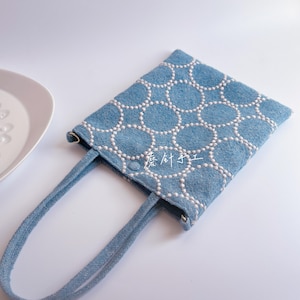 666# Handmade Blue Circle Small Tote Bag Pouch with Mina Perhonen Designed Fabric/ Crossbody Bag/ Blue Small Handbag
