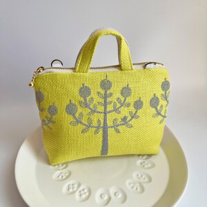 667# Handmade Cute &#39;Apple Tree&#39; and Circle Pattern Small Fabric Handbag with Mina Perhonen Designed Fabric/Crossbody Handbag/Mini Yellow Bag
