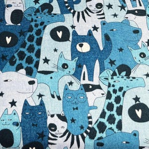 1201# Camouflage Style Zoo, Cat, Dog, Giraffe, Bear Pattern Cotton Fabric/ Patchwork Sewing Material/ 50cm x 110cm/ Made in Japan/ M