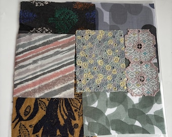 1197# Mina Perhonen Mix & Match Small Fabric Bundle, Circle, Flower, Bird, Abstract Pattern, 7 Pieces A Set , Designed by Japan Designer 皆川明