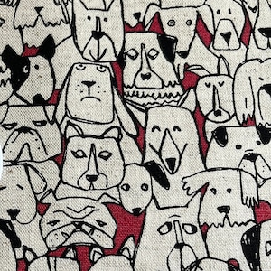 1071# May Studio Sketch Dogs Best Friends Pattern Cotton Linen Fabric/ Dog Lover Fabric / 45cm x 110cm / Made in Japan / hishiei-shoji/ M