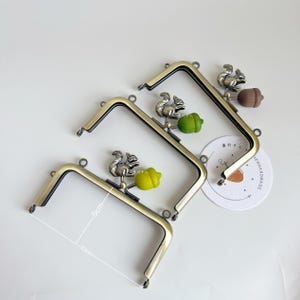 3321# 5cm*10cm Cute Squirrels and Acorns Bead Square Shape Brushed Bronze Purse Clasp / KissLock Purse Frame/ DIY Clasp Purse Frame/D2