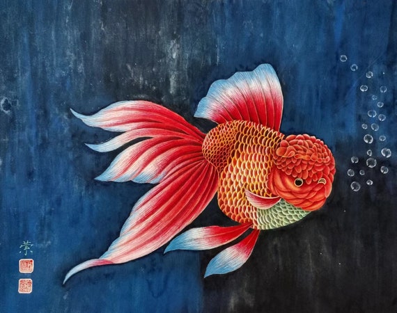 Gongbi 中国絵画工笔画、黄金の魚 2《金玉满堂 2》現代中国画家