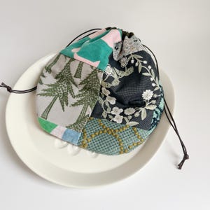 660# Handmade Cat, Tambourine Circle, Rabbit, Forest Pattern Drawstring Pouch with Mina Perhonen Designed Fabric / Embroidery Pouch