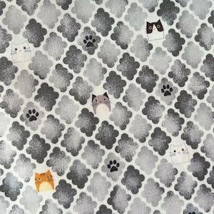 1276 # KOKKA Jolie petite tête de chat et pattes de chat en tissu en coton à motif pavés/Tissu à coudre à faire soi-même/45 cm x 110 cm/Fabriqué au Japon/M