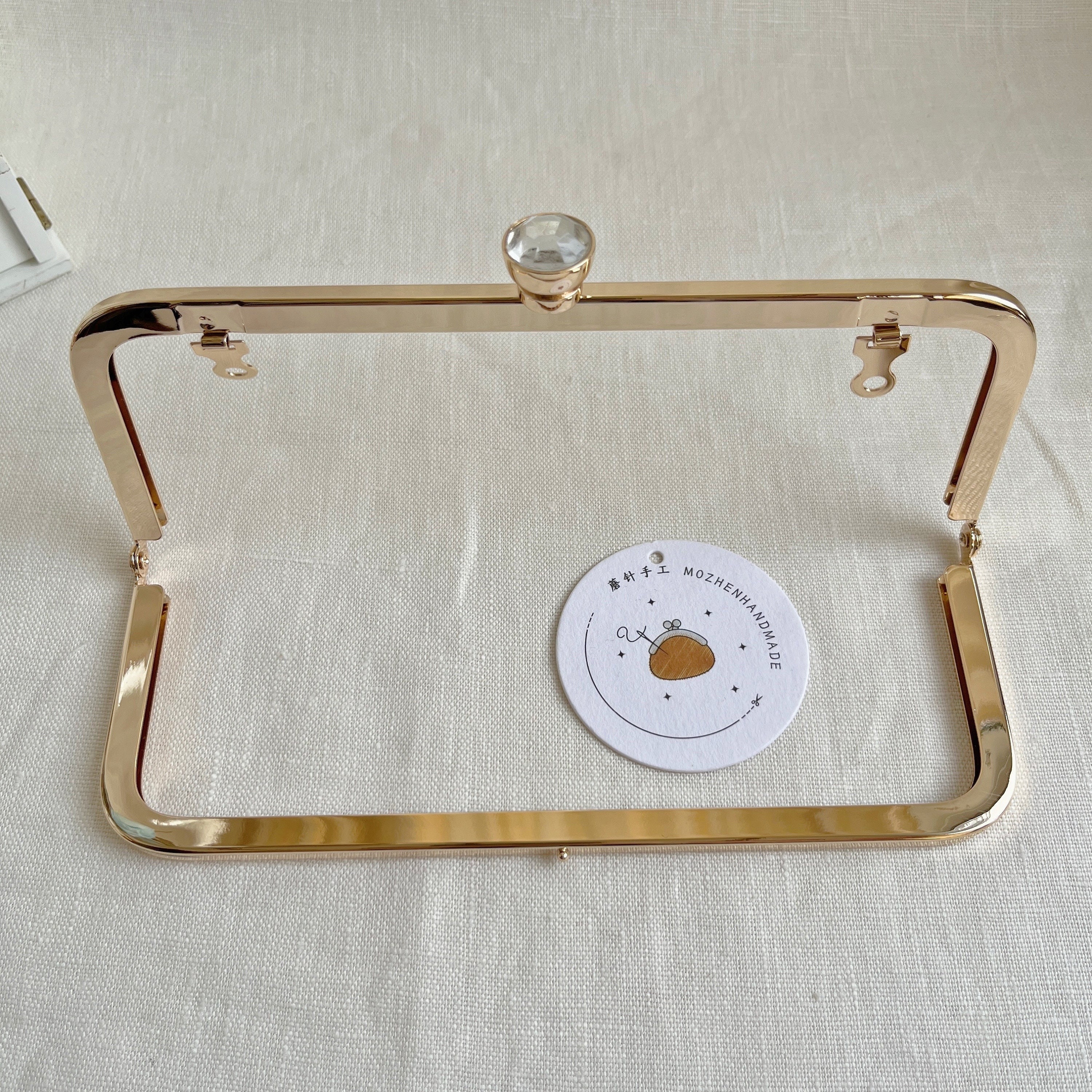 Gold Beased Frame Purse＿GOLD 3046# 7.7*20.5cm Elegant Diamond Embedded Bead Square Light