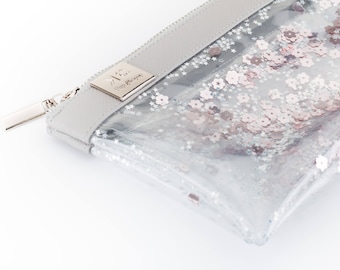 Pencil Case, Rose Gold Pencil Case, Clear Pencil Case, Pencil Pouch, Zipper Pouch Pencil Case, Pencil Bag, Sequin Clear Case, Trendy Gift