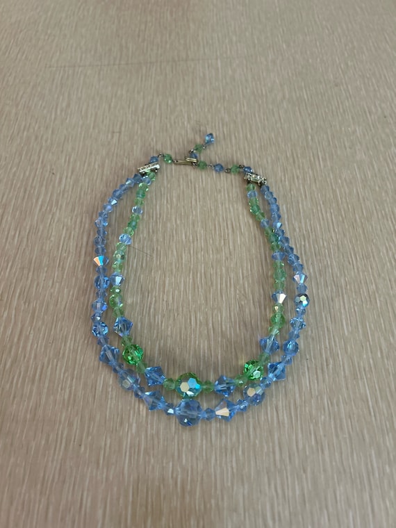 Sparkly light blue and green AB 2-strand necklace 