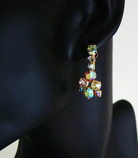 Gorgeous multicolor rhinestone dangle screw-back … - image 2