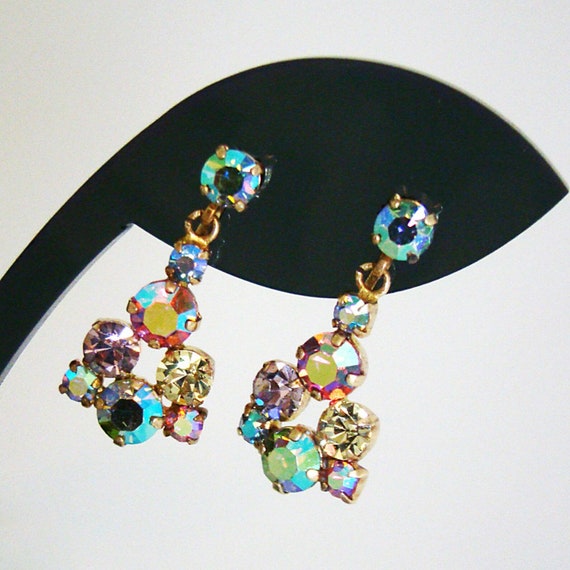 Gorgeous multicolor rhinestone dangle screw-back … - image 1