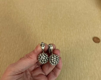 Vintage big and fabulous dangly rhinestone disco ball earrings clip-ons