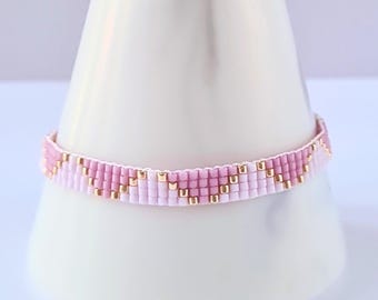 Pink and Gold Beaded Bracelet • Minimalist Jewelry for Women • Pastel Stacking Bracelet