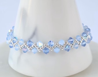 Light Blue Crystal Bracelet • Dainty Beaded Bracelet • Minimalist Jewelry • Sky Blue Stacking Bracelet for Women