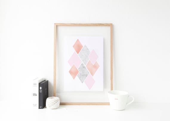 Rose Gold Pink And Marble Geometric Print Marble Wall Art Marble Print Rose Gold Print Diamond Print Instant Download
