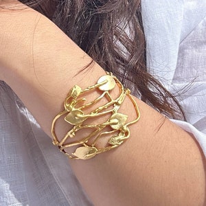 Gold Cuff Bracelet with Natural Pattern, Athena Greek Bracelet, Gold Leaf Cuff Bracelet, Gold/Silver Leaf Bangle, Bohemian Jewelry, Gifts