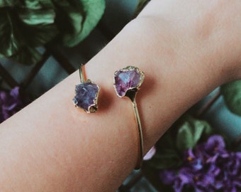 Gold Raw Amethyst Bracelet,Gemstone Jewelry, Amethyst Cuff, Adjustable Bracelet, February Birthstone, Bridesmaid Jewelry,Minimalist Bracelet