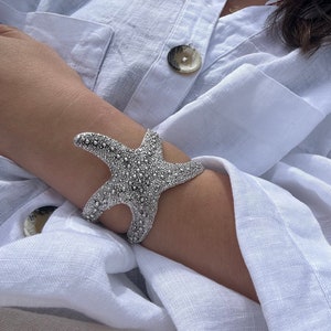 Hammered Silver Starfish Cuff Bracelet: Bohemian Beach Jewelry