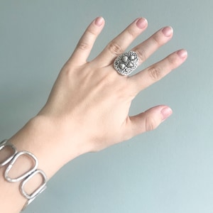 Abstract Silver Statement Ring – Adjustable Modern Artistic Jewelry, Silver Filled Brass, Gift for Her