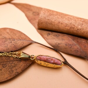 Pink Tourmaline Jewelry Set, Tourmaline Necklace, Tourmaline Earrings, Minimalist Gold Jewelry Set, Raw Gemstone Pendant, October Birthstone image 3
