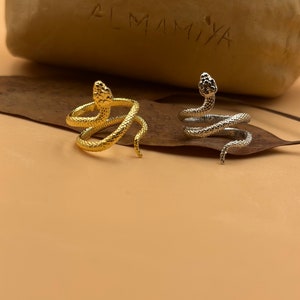 Silver Snake Ring, Bohemian Rings, Adjustable Ring, Gold Snake Ring, Knuckle Ring, Open Serpent jewelry, Stacking Animal rings,FREE gift box