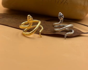 Silver Snake Ring, Bohemian Rings, Adjustable Ring, Gold Snake Ring, Knuckle Ring, Open Serpent jewelry, Stacking Animal rings,FREE gift box