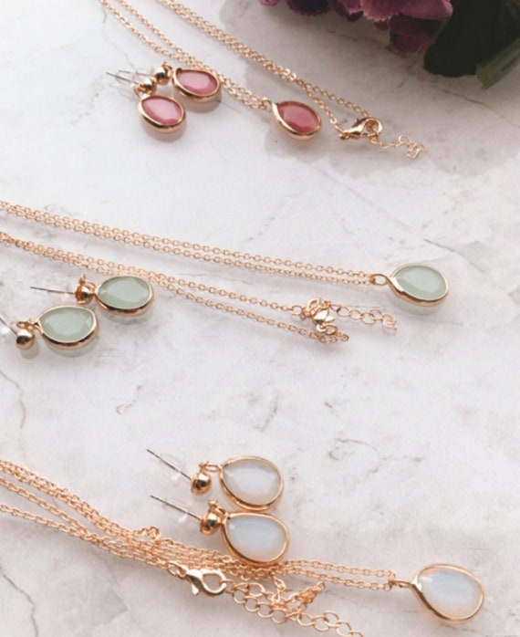Gold Birthstone Jewelry Set, Birthstone Necklace, Earrings, Birthstone Jewelry, Mother's day Gifts, Grandma Gift, Birthday gift for her