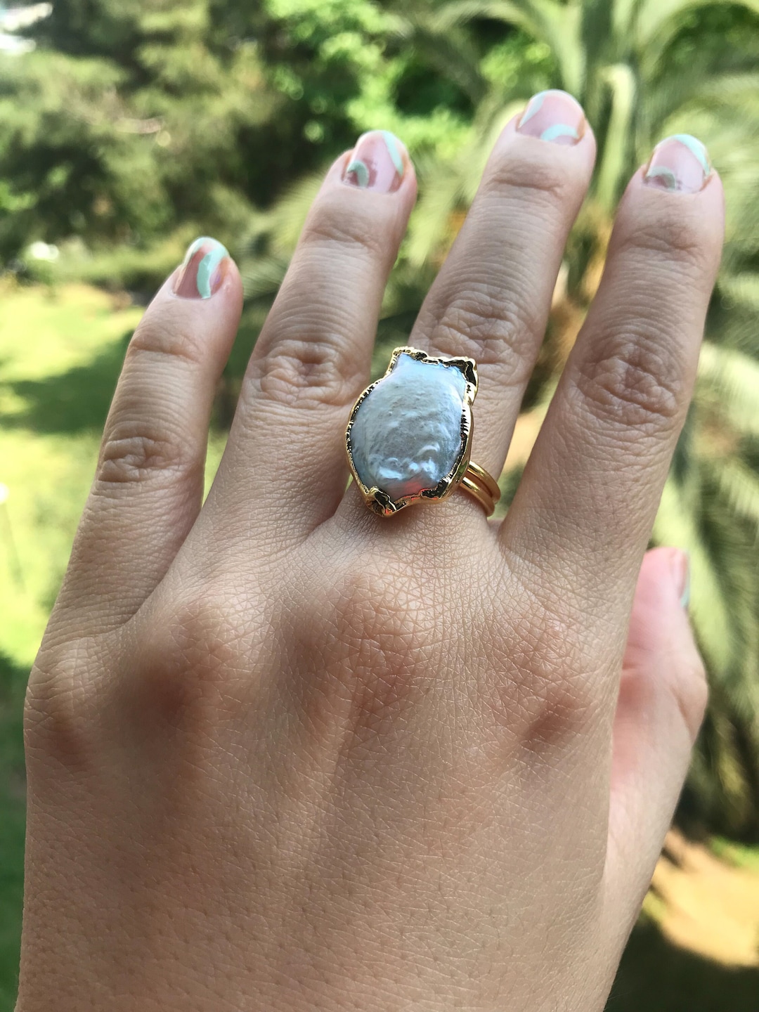 Pearl Ring in Gold, White Pearl Adjustable Ring, Freshwater Pearl