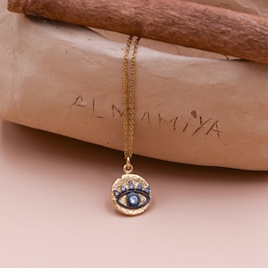 Gold Evil Eye Necklace, Kabbalah Necklace, Protection Necklace, Zircon Stone with Evil Eye Pendant, Minimalist Necklace, Egyptian Jewelry