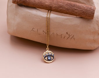 Gold Evil Eye Necklace, Kabbalah Necklace, Protection Necklace, Zircon Stone with Evil Eye Pendant, Minimalist Necklace, Egyptian Jewelry