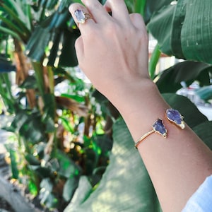 Gold Raw Amethyst Bracelet,Gemstone Jewelry, Amethyst Cuff, Adjustable Bracelet, February Birthstone, Bridesmaid Jewelry,Minimalist Bracelet