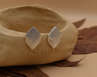 Antique Silver Earrings, 3D Coupe Geometric Earrings,Stud Earrings, Bohemian Jewelry, Antique Silver Plated Earrings