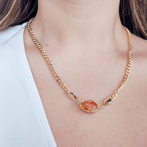 Raw Gemstone Necklace in Gold | Birthstone Necklace | Curb Chain Necklace | Birthstone For Birthday Gift| Gold Necklace | Gift for her