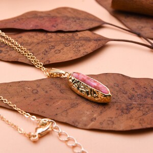 Pink Tourmaline Jewelry Set, Tourmaline Necklace, Tourmaline Earrings, Minimalist Gold Jewelry Set, Raw Gemstone Pendant, October Birthstone image 4