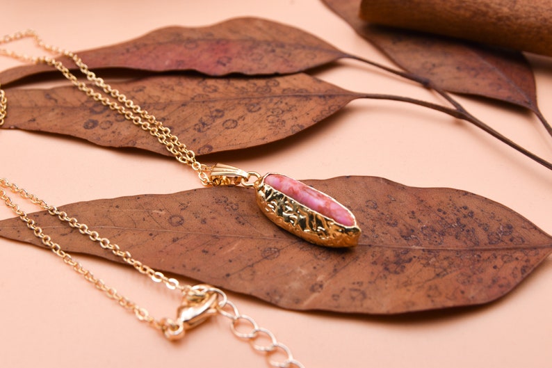 Pink Tourmaline Jewelry Set, Tourmaline Necklace, Tourmaline Earrings, Minimalist Gold Jewelry Set, Raw Gemstone Pendant, October Birthstone image 4
