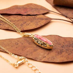 Pink Tourmaline Jewelry Set, Tourmaline Necklace, Tourmaline Earrings, Minimalist Gold Jewelry Set, Raw Gemstone Pendant, October Birthstone image 5
