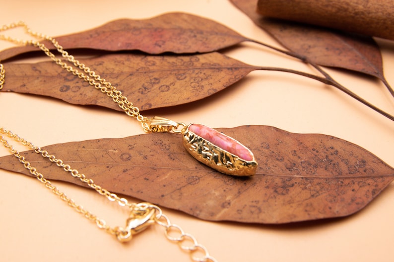 Pink Tourmaline Jewelry Set, Tourmaline Necklace, Tourmaline Earrings, Minimalist Gold Jewelry Set, Raw Gemstone Pendant, October Birthstone image 5