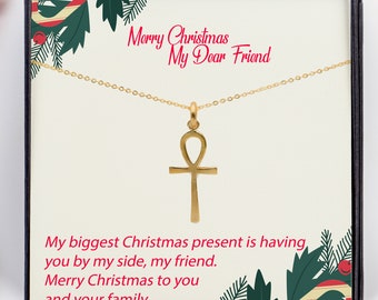 Christmas Gift For My Friend, Memorable gift card, Personalized Jewelry Gift Ideas, Ankh Necklace, Cross Pendant, Key Of Life Pendant,