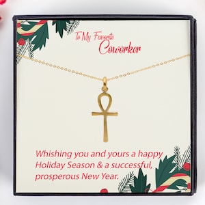 Christmas Gift For Coworker, Memorable gift card, Personalized Jewelry Gift Ideas, Ankh Necklace, Cross Pendant, Key Of Life Pendant,