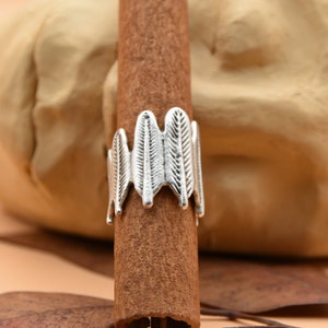 Feather Silver Statement Ring – Adjustable Nature Inspired Jewelry, Silver Filled Brass, Gift for Her
