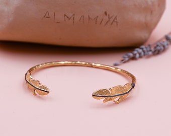 Athena Greek Bracelet, Gold Leaf For Wrist, Greek Jewelry, Bridal Cuff, Adjustable Leaf Bangle, Gold Leaf Ring, Gold Feather Cuff Bracelet