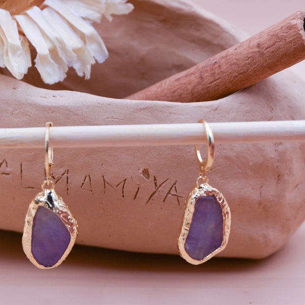 Raw Amethyst Earrings, Gemstone Dangle Earrings, Raw Stone, Raw Amethyst, Boho Earrings, Raw Gemstone Jewelry,Bohemian Earrings,Gift for her