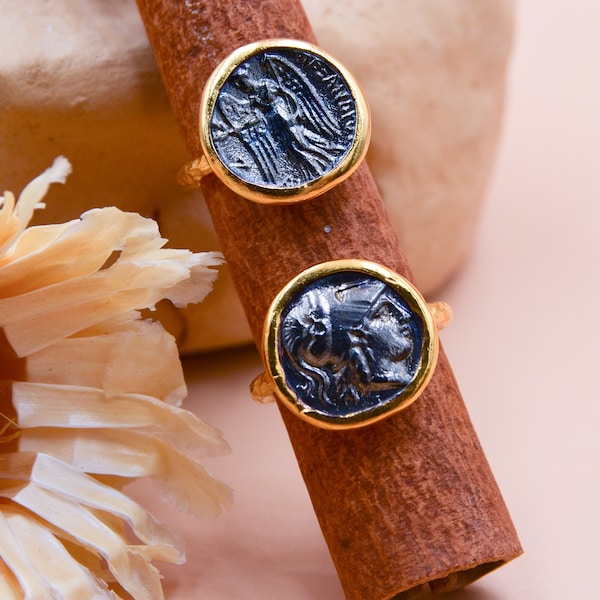 Goddess Athena Coin Ring, Greek Style Jewelry, The goddess Roman Coin Ring, Ancient Greek Coin Ring, Signet Ring,Valentines gift, Adjustable