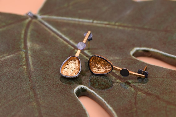 Concave Gold Earrings, 22K Gold Filled Earrings, Hammered Texture Earrings,Minimalist Earrings, Lightweight Earrings,Antique Age Spoon Style